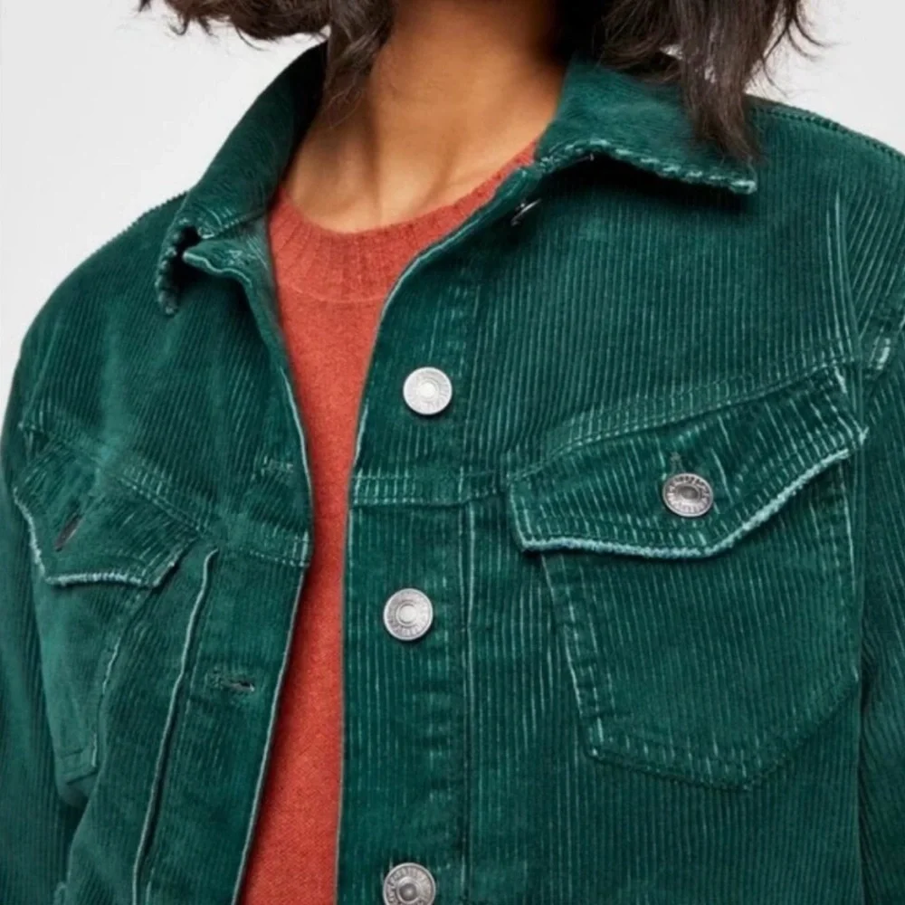 Free People Green Corduroy Jacket with Rust Accent - Picture 2 of 14